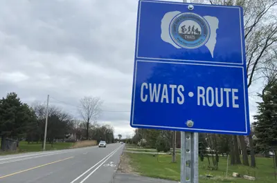 A CWATS next to a bike lane on County Road 2 in Lakeshore.